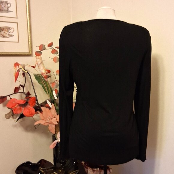 NWT Simon Chang Women's Black Gray Patchwork Floral Design Blouse 12 L - Picture 5 of 9